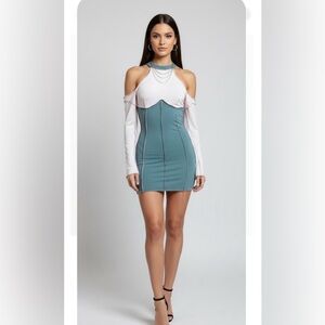 K too.  Green and Pink Sleeveless Bodycon Mini Dress for Cocktail